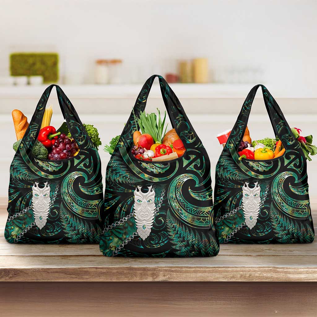 New Zealand Aotearoa Grocery Bag Maori Tane Te Waiora Paua Shell Glitter Green
