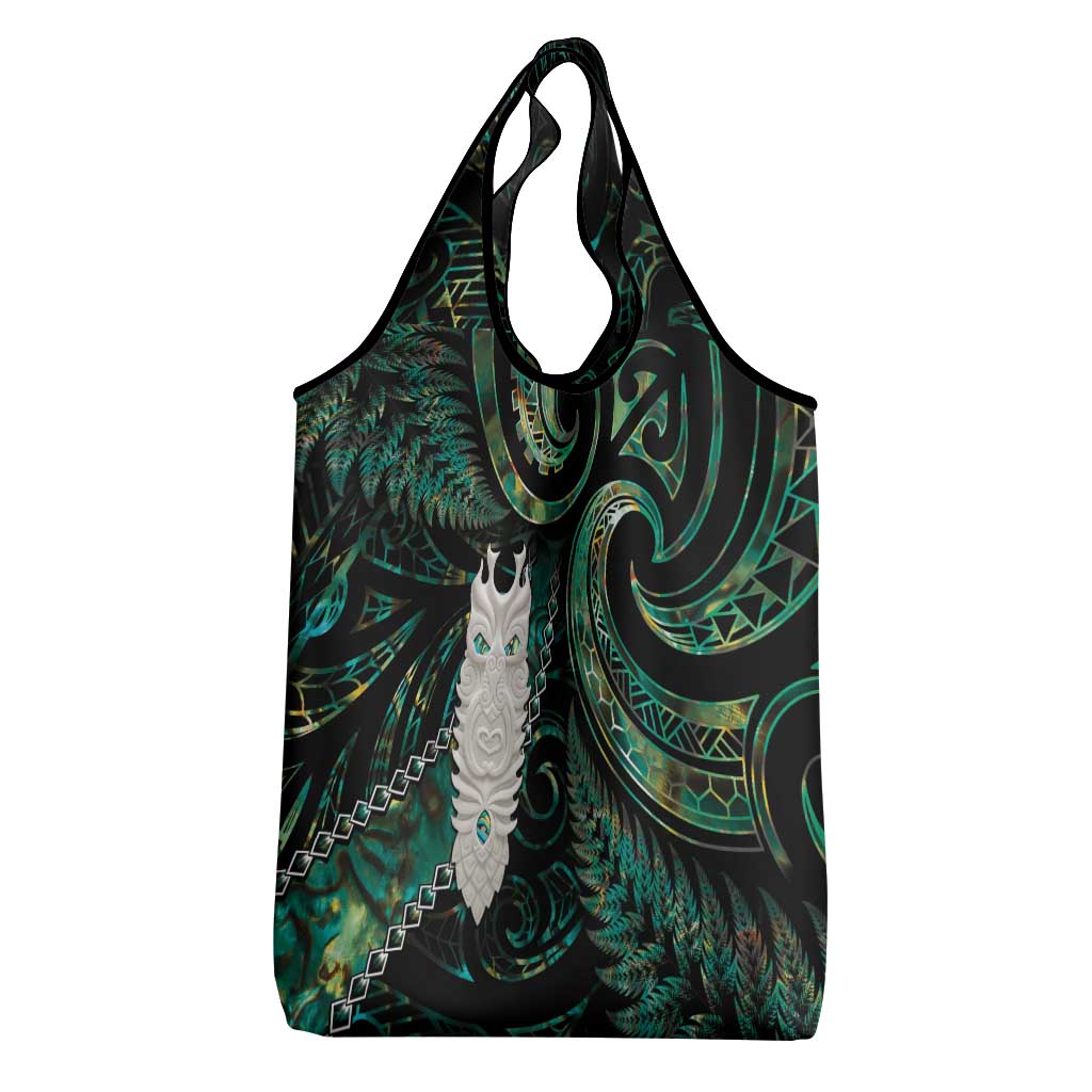 New Zealand Aotearoa Grocery Bag Maori Tane Te Waiora Paua Shell Glitter Green