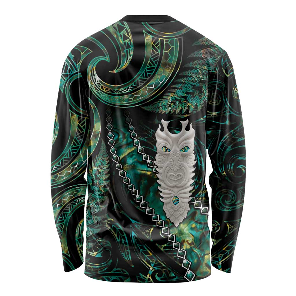 New Zealand Aotearoa Long Sleeve Shirt Maori Tane Te Waiora Paua Shell Glitter Green