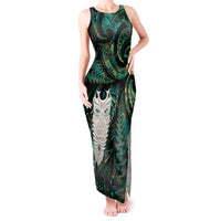 New Zealand Aotearoa Tank Maxi Dress Maori Tane Te Waiora Paua Shell Glitter Green