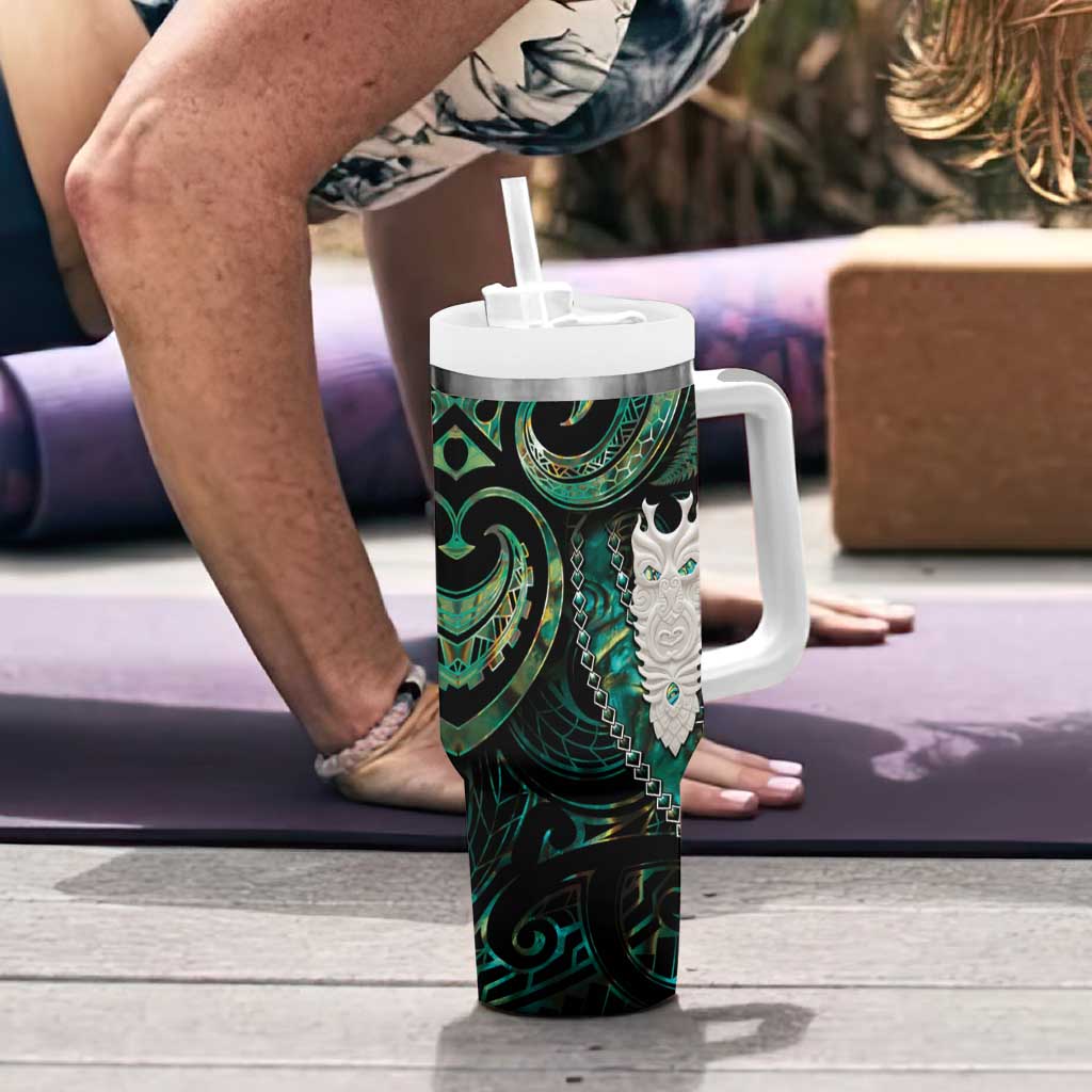 New Zealand Aotearoa Tumbler With Handle Maori Tane Te Waiora Paua Shell Glitter Green
