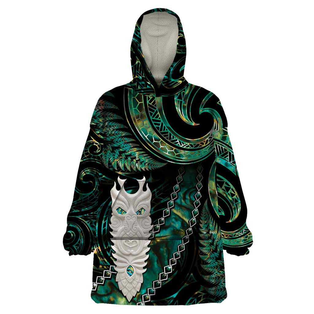 New Zealand Aotearoa Wearable Blanket Hoodie Maori Tane Te Waiora Paua Shell Glitter Green