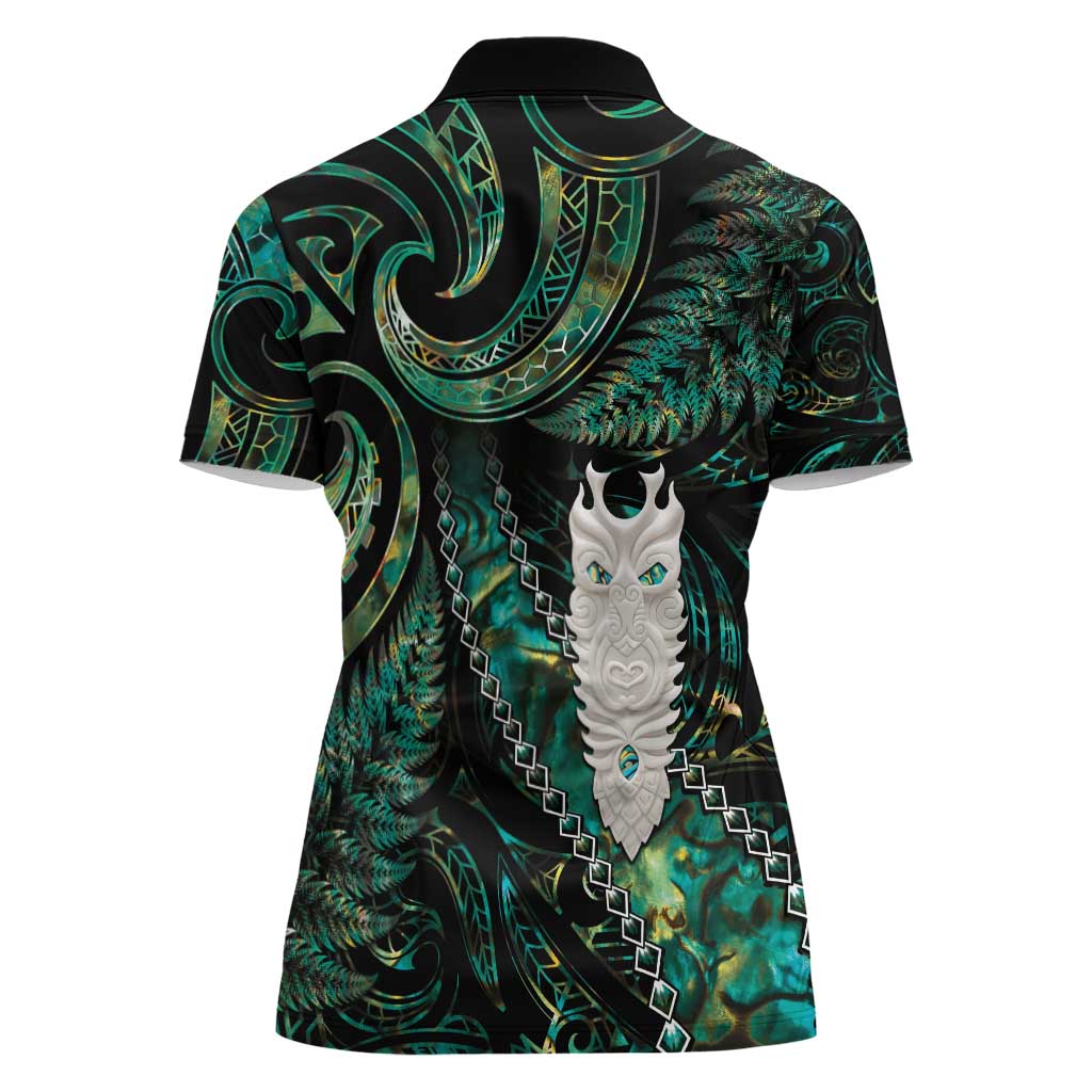 New Zealand Aotearoa Women Polo Shirt Maori Tane Te Waiora Paua Shell Glitter Green