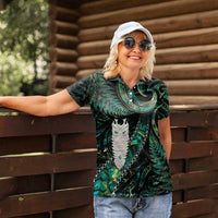 New Zealand Aotearoa Women Polo Shirt Maori Tane Te Waiora Paua Shell Glitter Green