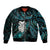 New Zealand Aotearoa Bomber Jacket Maori Wheku Paua Shell Glitter Turquoise