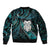 New Zealand Aotearoa Bomber Jacket Maori Wheku Paua Shell Glitter Turquoise