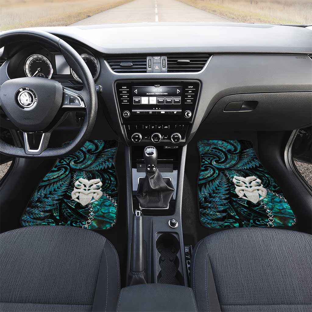 New Zealand Aotearoa Car Mats Maori Wheku Paua Shell Glitter Turquoise