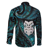 New Zealand Aotearoa Family Matching Long Sleeve Bodycon Dress and Hawaiian Shirt Maori Wheku Paua Shell Glitter Turquoise LT05 - Polynesian Pride
