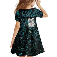 New Zealand Aotearoa Family Matching Off Shoulder Maxi Dress and Hawaiian Shirt Maori Wheku Paua Shell Glitter Turquoise LT05 - Polynesian Pride