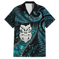New Zealand Aotearoa Family Matching Puletasi and Hawaiian Shirt Maori Wheku Paua Shell Glitter Turquoise LT05 Dad's Shirt - Short Sleeve Turquoise - Polynesian Pride