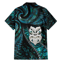 New Zealand Aotearoa Family Matching Short Sleeve Bodycon Dress and Hawaiian Shirt Maori Wheku Paua Shell Glitter Turquoise LT05 - Polynesian Pride