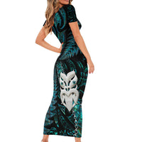 New Zealand Aotearoa Family Matching Short Sleeve Bodycon Dress and Hawaiian Shirt Maori Wheku Paua Shell Glitter Turquoise LT05 - Polynesian Pride