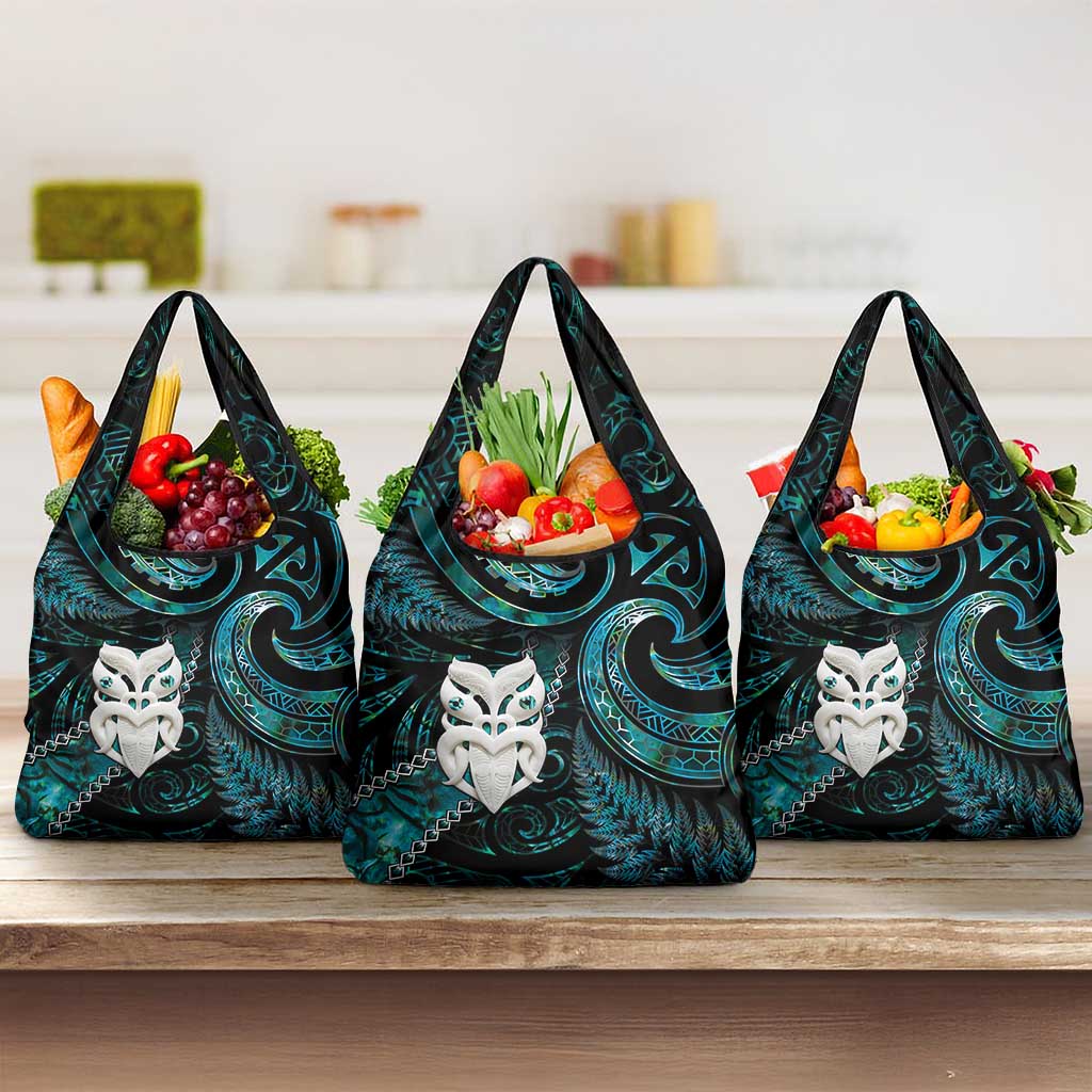 New Zealand Aotearoa Grocery Bag Maori Wheku Paua Shell Glitter Turquoise