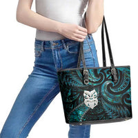 New Zealand Aotearoa Leather Tote Bag Maori Wheku Paua Shell Glitter Turquoise