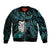 New Zealand Aotearoa Sleeve Zip Bomber Jacket Maori Wheku Paua Shell Glitter Turquoise