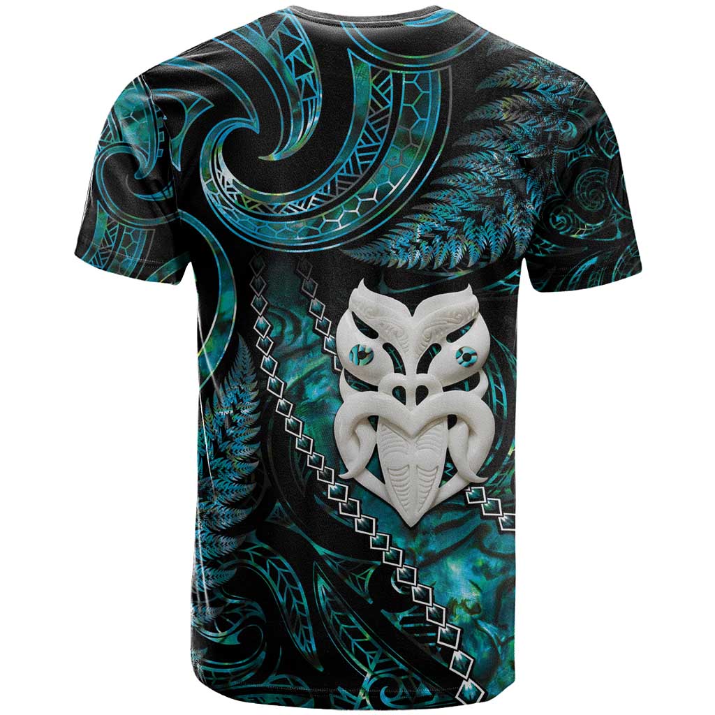New Zealand Aotearoa T Shirt Maori Wheku Paua Shell Glitter Turquoise