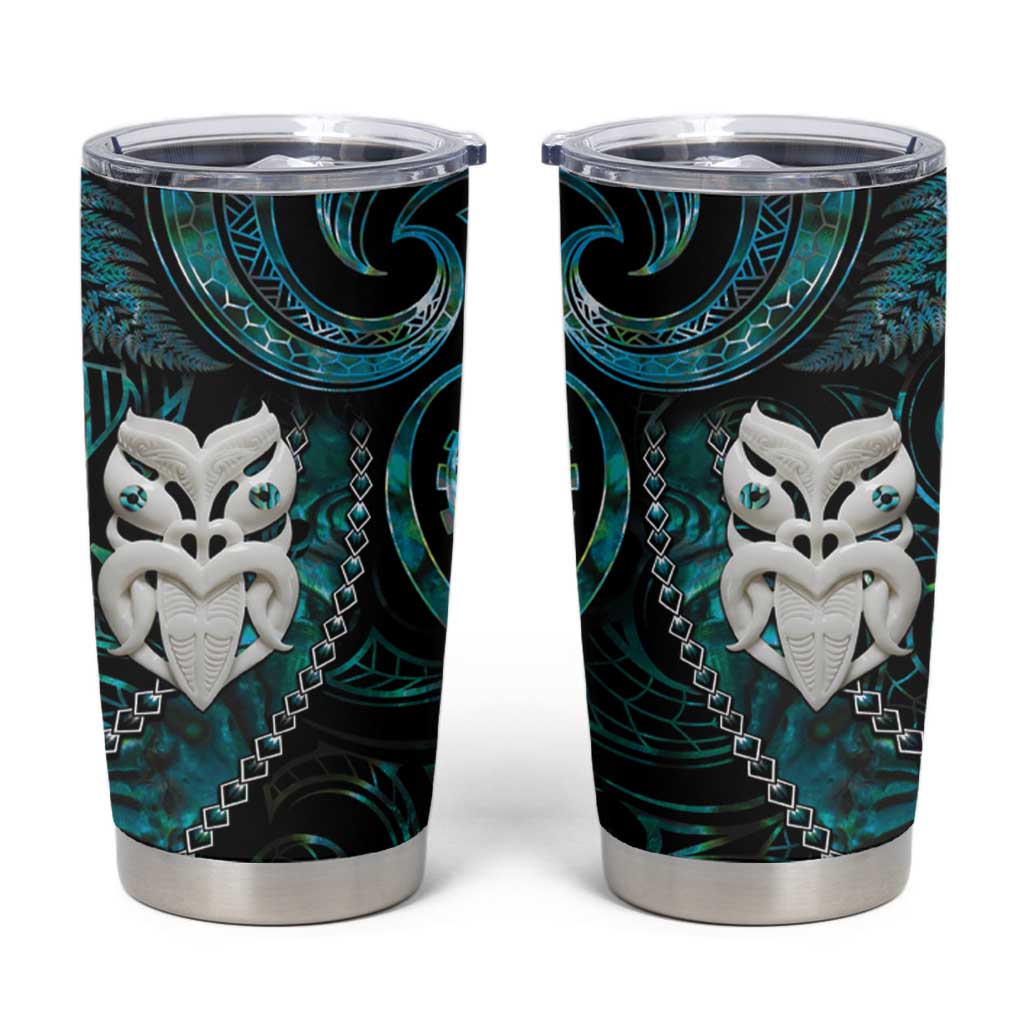 New Zealand Aotearoa Tumbler Cup Maori Wheku Paua Shell Glitter Turquoise