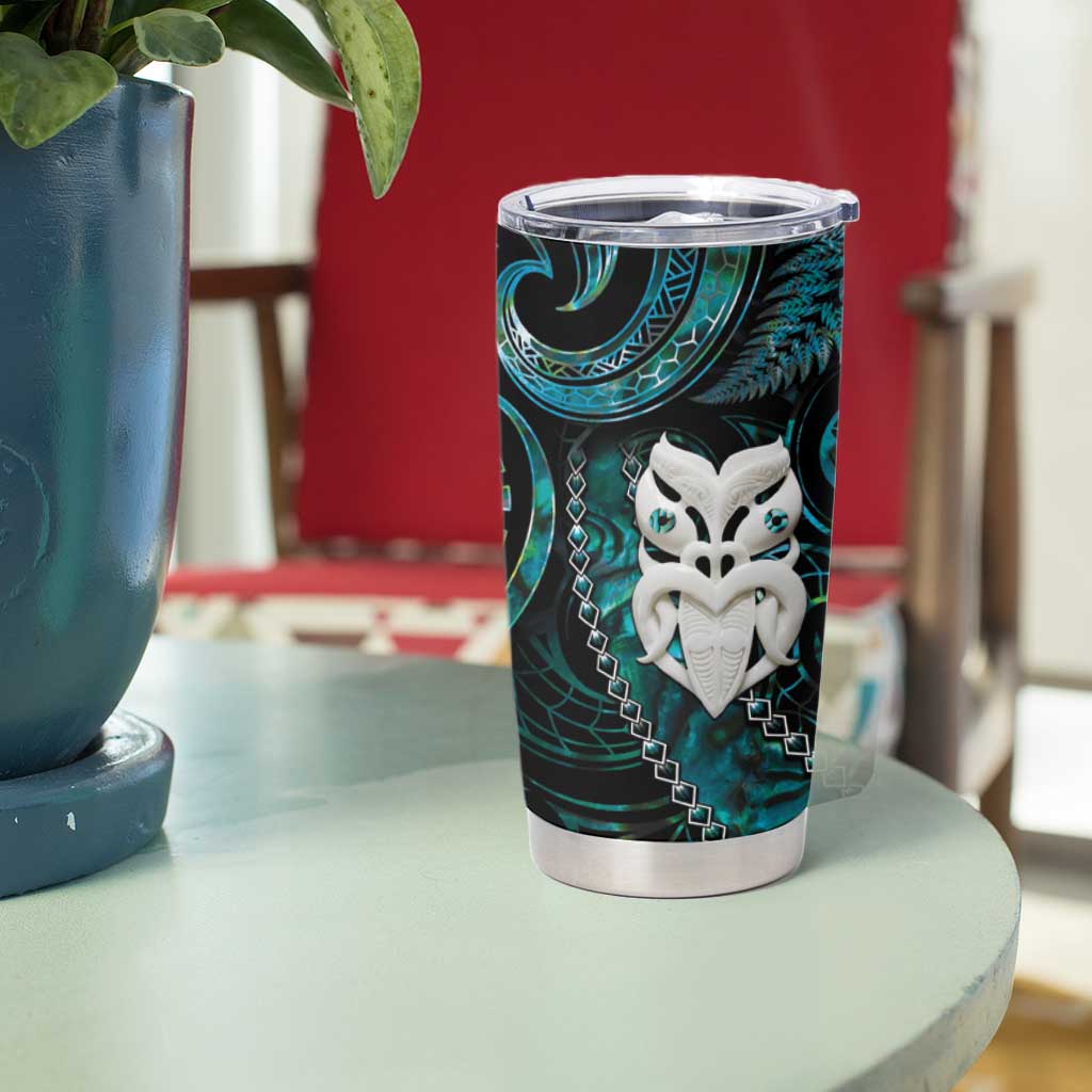 New Zealand Aotearoa Tumbler Cup Maori Wheku Paua Shell Glitter Turquoise
