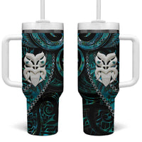 New Zealand Aotearoa Tumbler With Handle Maori Wheku Paua Shell Glitter Turquoise