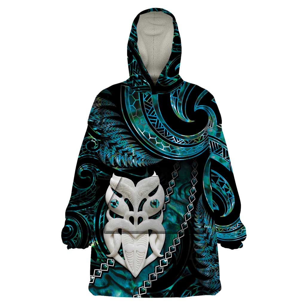 New Zealand Aotearoa Wearable Blanket Hoodie Maori Wheku Paua Shell Glitter Turquoise