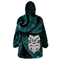 New Zealand Aotearoa Wearable Blanket Hoodie Maori Wheku Paua Shell Glitter Turquoise