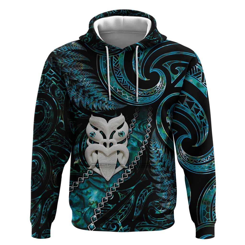 New Zealand Aotearoa Zip Hoodie Maori Wheku Paua Shell Glitter Turquoise LT05 Pullover Hoodie Turquoise - Polynesian Pride