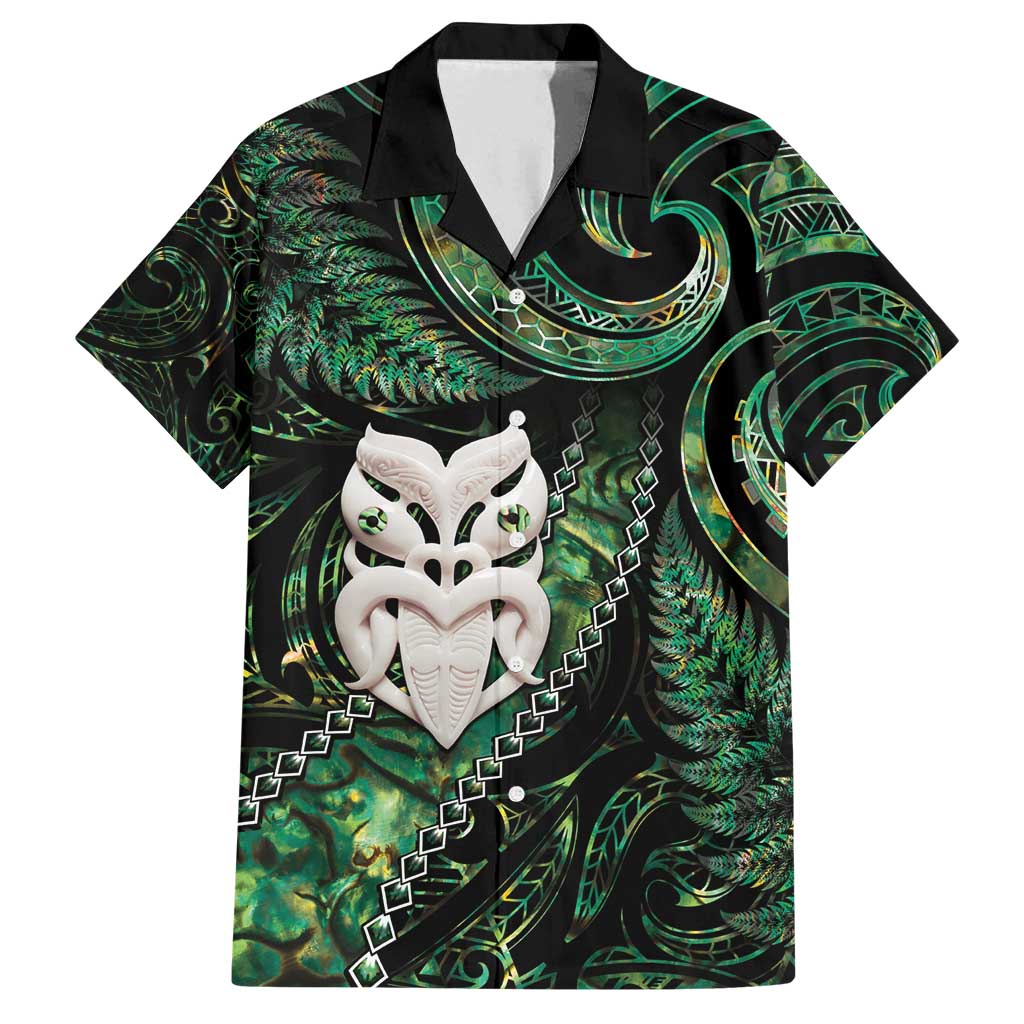 New Zealand Aotearoa Family Matching Long Sleeve Bodycon Dress and Hawaiian Shirt Maori Wheku Paua Shell Glitter Green LT05 Dad's Shirt - Short Sleeve Green - Polynesian Pride