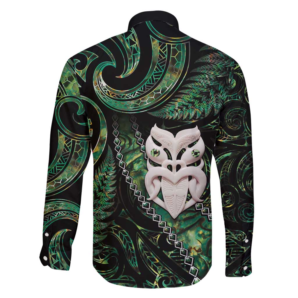 New Zealand Aotearoa Family Matching Long Sleeve Bodycon Dress and Hawaiian Shirt Maori Wheku Paua Shell Glitter Green LT05 - Polynesian Pride