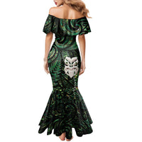 New Zealand Aotearoa Family Matching Mermaid Dress and Hawaiian Shirt Maori Wheku Paua Shell Glitter Green LT05 - Polynesian Pride