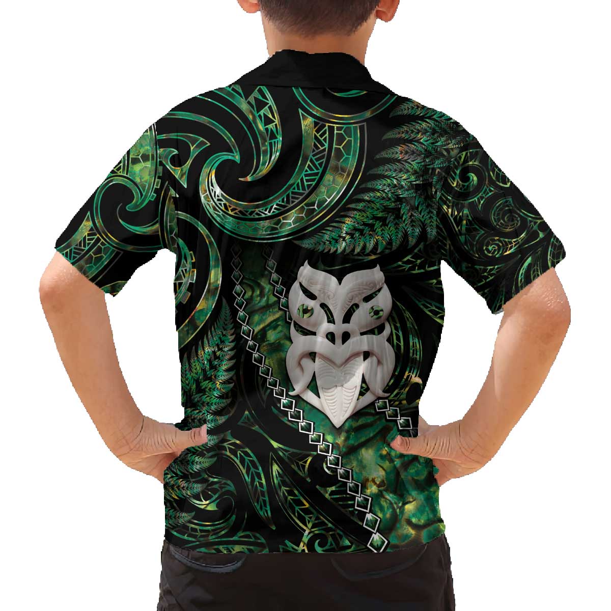 New Zealand Aotearoa Family Matching Puletasi and Hawaiian Shirt Maori Wheku Paua Shell Glitter Green LT05 - Polynesian Pride