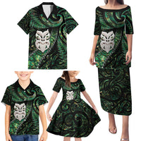 New Zealand Aotearoa Family Matching Puletasi and Hawaiian Shirt Maori Wheku Paua Shell Glitter Green LT05 - Polynesian Pride