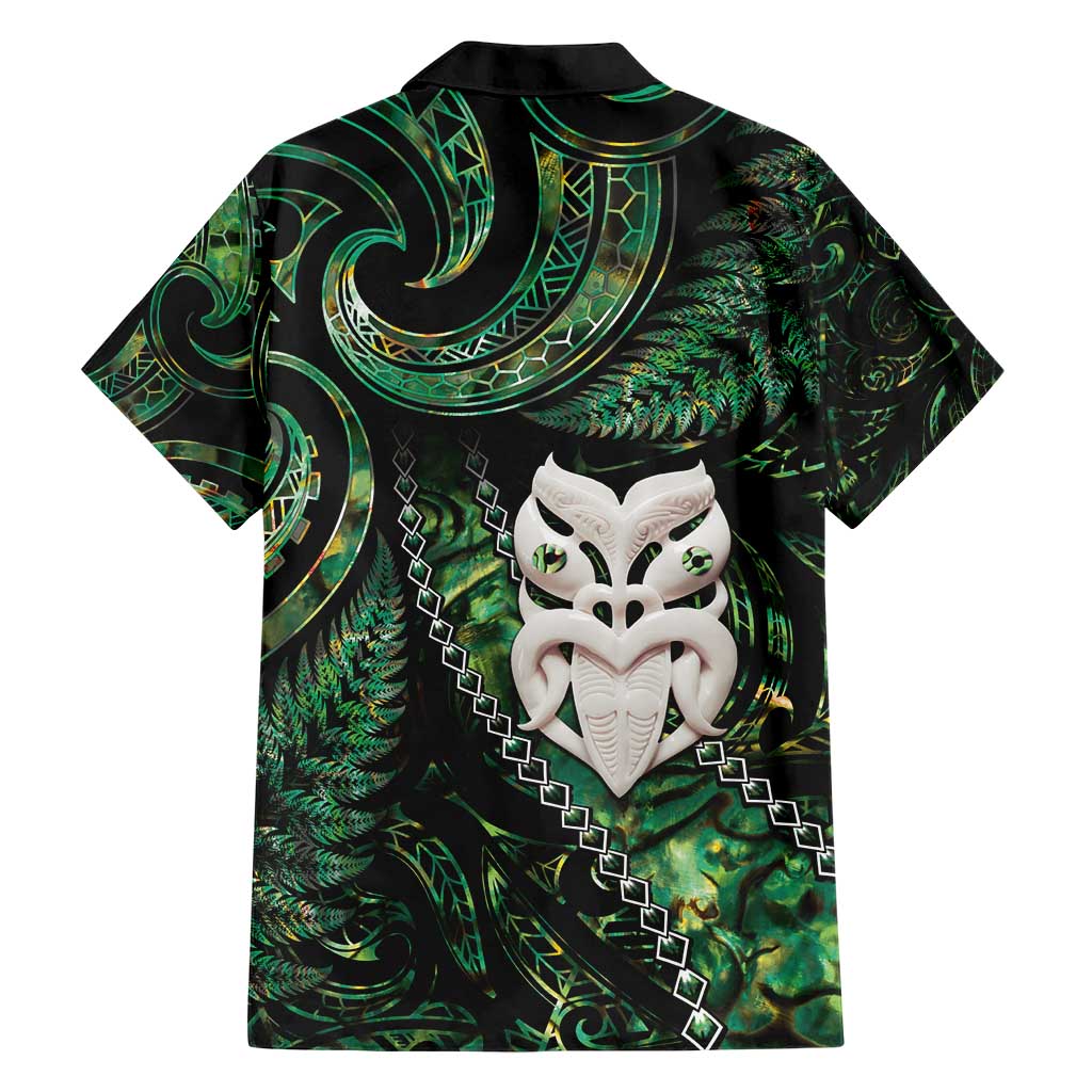 New Zealand Aotearoa Family Matching Short Sleeve Bodycon Dress and Hawaiian Shirt Maori Wheku Paua Shell Glitter Green LT05 - Polynesian Pride