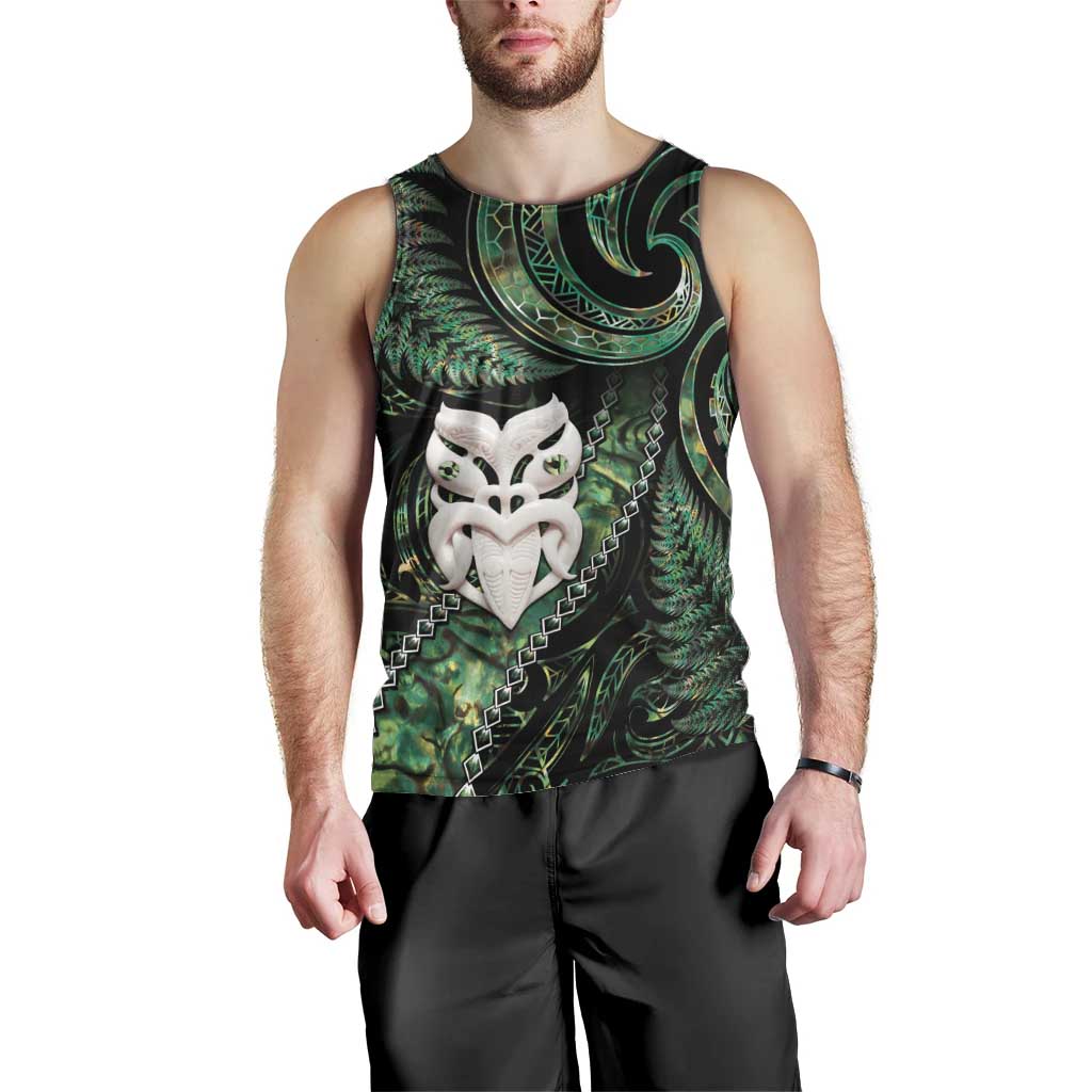 New Zealand Aotearoa Men Tank Top Maori Wheku Paua Shell Glitter Green