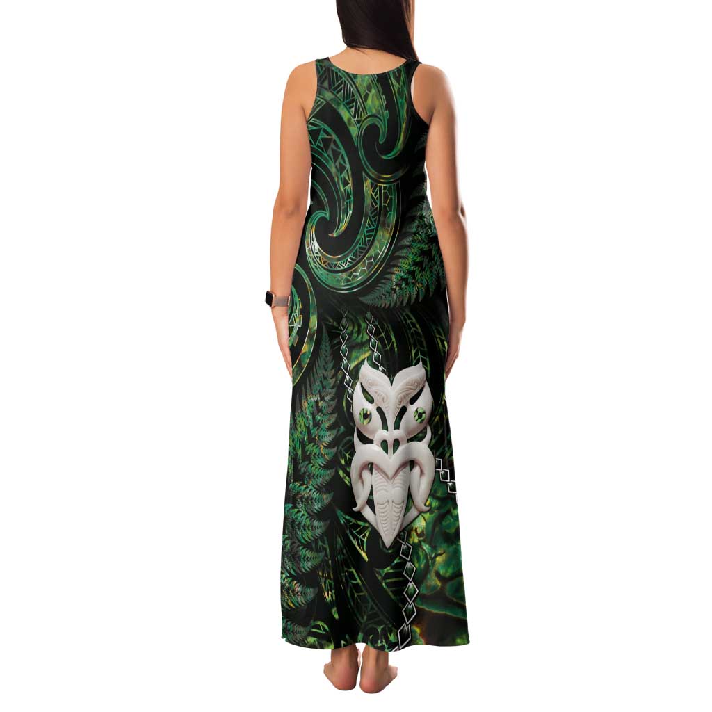 New Zealand Aotearoa Tank Maxi Dress Maori Wheku Paua Shell Glitter Green