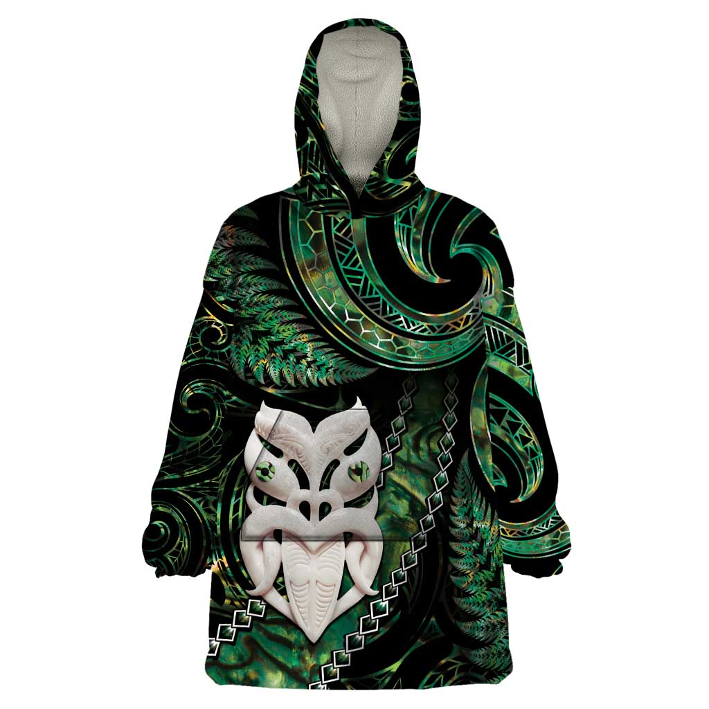 New Zealand Aotearoa Wearable Blanket Hoodie Maori Wheku Paua Shell Glitter Green