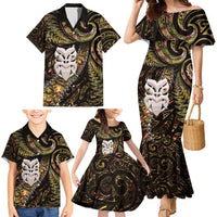 New Zealand Aotearoa Family Matching Mermaid Dress and Hawaiian Shirt Maori Wheku Paua Shell Glitter Gold LT05 - Polynesian Pride
