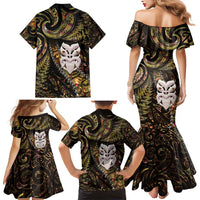 New Zealand Aotearoa Family Matching Mermaid Dress and Hawaiian Shirt Maori Wheku Paua Shell Glitter Gold LT05 - Polynesian Pride
