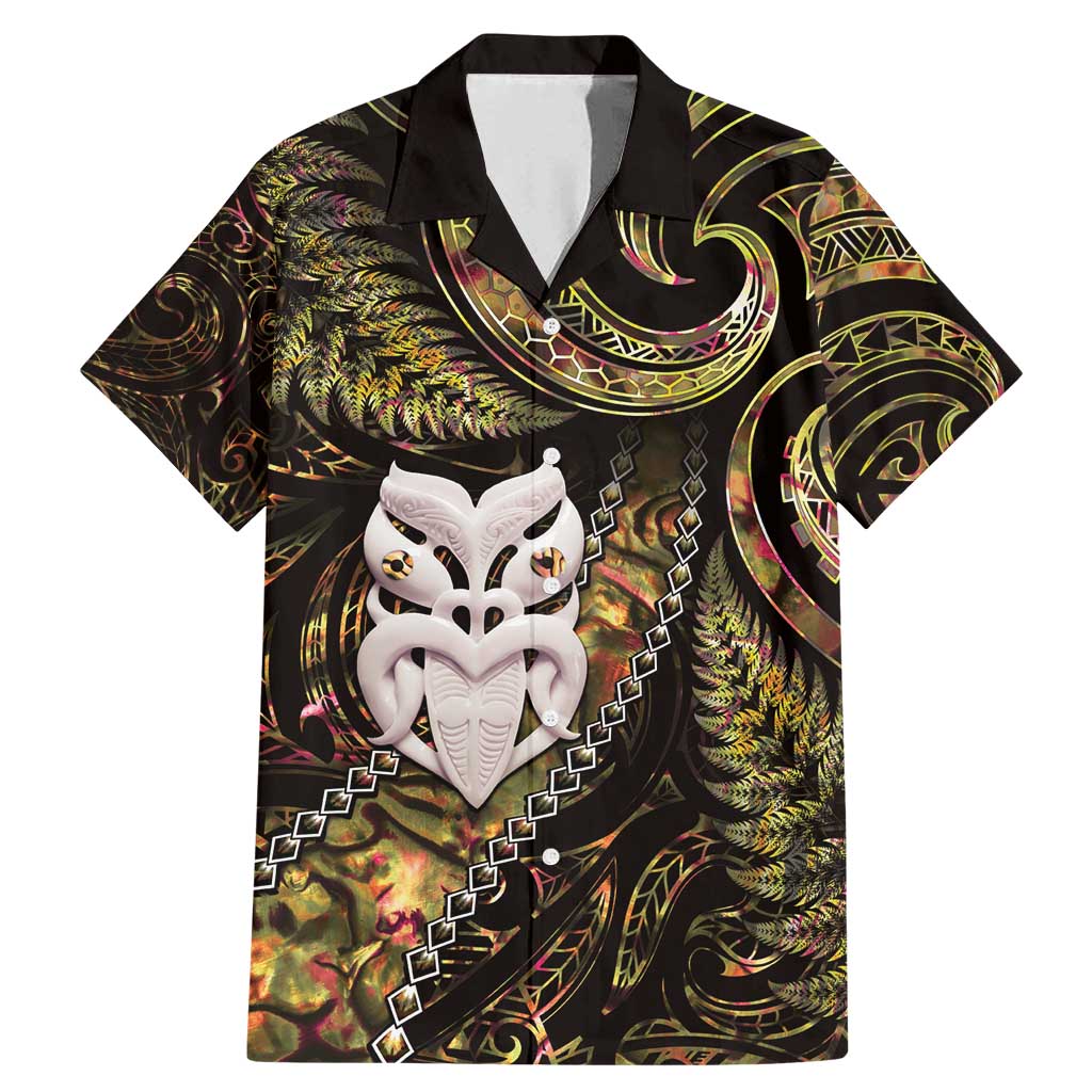 New Zealand Aotearoa Family Matching Mermaid Dress and Hawaiian Shirt Maori Wheku Paua Shell Glitter Gold LT05 Dad's Shirt - Short Sleeve Gold - Polynesian Pride