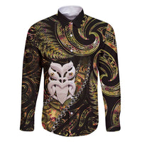 New Zealand Aotearoa Family Matching Mermaid Dress and Hawaiian Shirt Maori Wheku Paua Shell Glitter Gold LT05 Dad's Shirt - Long Sleeve Gold - Polynesian Pride