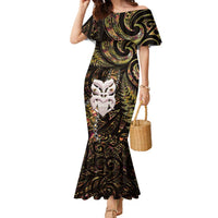 New Zealand Aotearoa Family Matching Mermaid Dress and Hawaiian Shirt Maori Wheku Paua Shell Glitter Gold LT05 Mom's Dress Gold - Polynesian Pride