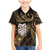 New Zealand Aotearoa Family Matching Mermaid Dress and Hawaiian Shirt Maori Wheku Paua Shell Glitter Gold LT05 Son's Shirt Gold - Polynesian Pride