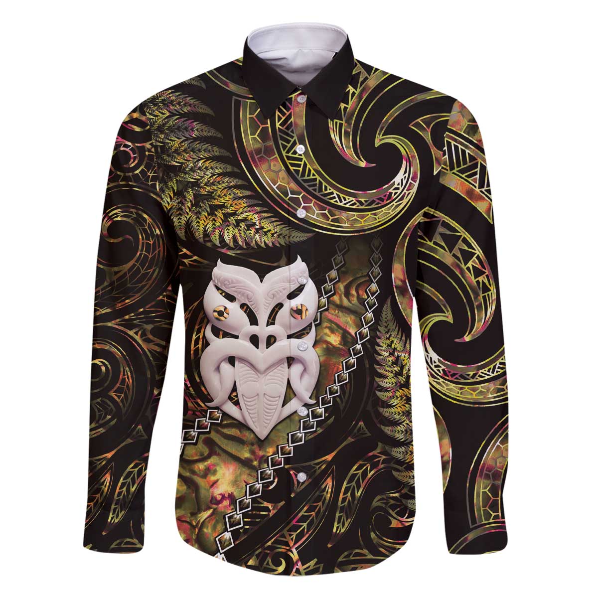 New Zealand Aotearoa Family Matching Off The Shoulder Long Sleeve Dress and Hawaiian Shirt Maori Wheku Paua Shell Glitter Gold