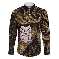 New Zealand Aotearoa Family Matching Off The Shoulder Long Sleeve Dress and Hawaiian Shirt Maori Wheku Paua Shell Glitter Gold