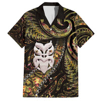 New Zealand Aotearoa Family Matching Off Shoulder Maxi Dress and Hawaiian Shirt Maori Wheku Paua Shell Glitter Gold LT05 Dad's Shirt - Short Sleeve Gold - Polynesian Pride