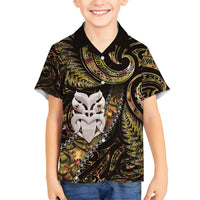 New Zealand Aotearoa Family Matching Off Shoulder Maxi Dress and Hawaiian Shirt Maori Wheku Paua Shell Glitter Gold LT05 Son's Shirt Gold - Polynesian Pride