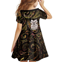 New Zealand Aotearoa Family Matching Short Sleeve Bodycon Dress and Hawaiian Shirt Maori Wheku Paua Shell Glitter Gold LT05 - Polynesian Pride