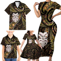 New Zealand Aotearoa Family Matching Short Sleeve Bodycon Dress and Hawaiian Shirt Maori Wheku Paua Shell Glitter Gold LT05 - Polynesian Pride