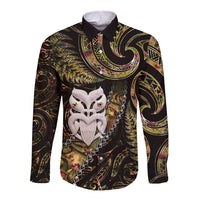 New Zealand Aotearoa Long Sleeve Button Shirt Maori Wheku Paua Shell Glitter Gold