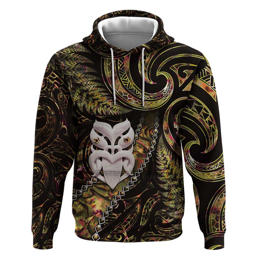 New Zealand Aotearoa Zip Hoodie Maori Wheku Paua Shell Glitter Gold LT05 Pullover Hoodie Gold - Polynesian Pride