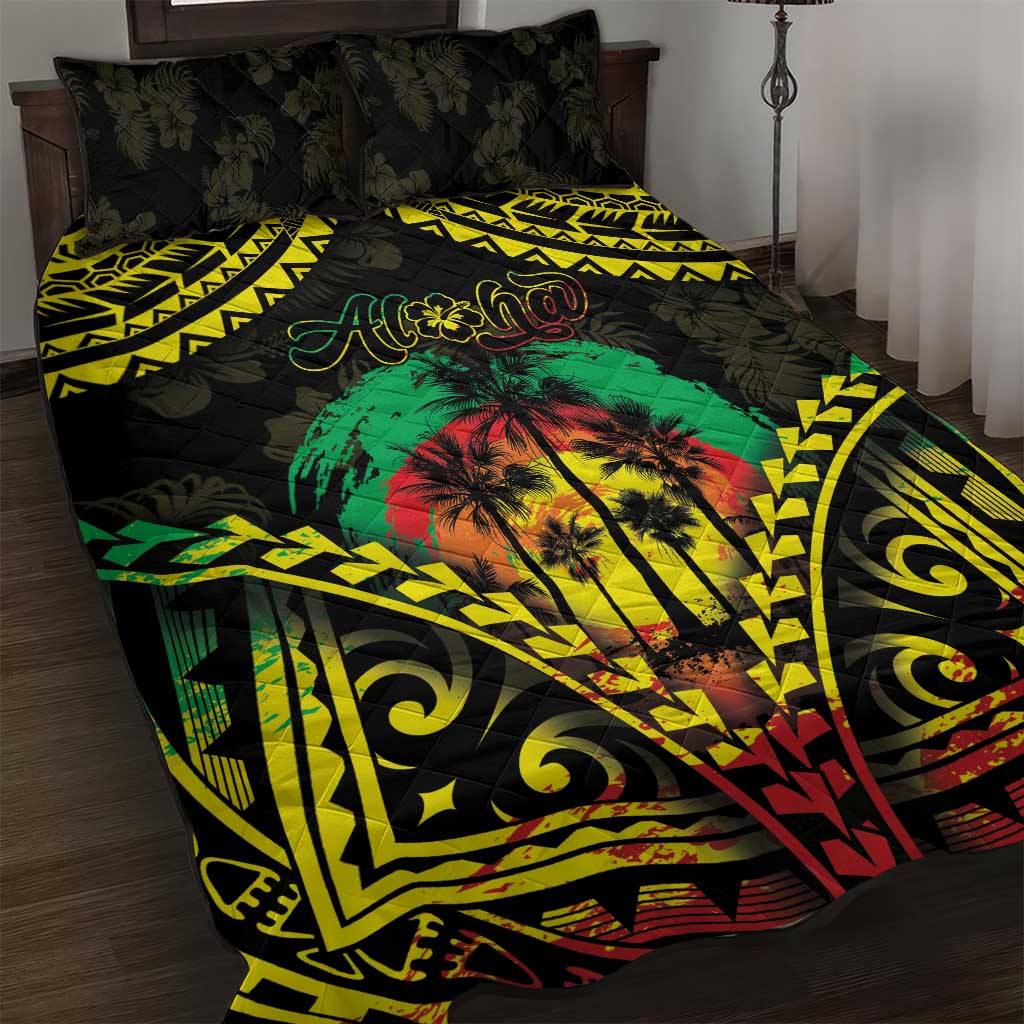 Aloha Tropical Palm Trees Quilt Bed Set Reggae Polynesian Pattern LT05 Black - Polynesian Pride